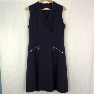 Calvin Klein Navy Blue A-Line Notched Collar Sleeveless Dress Size 12